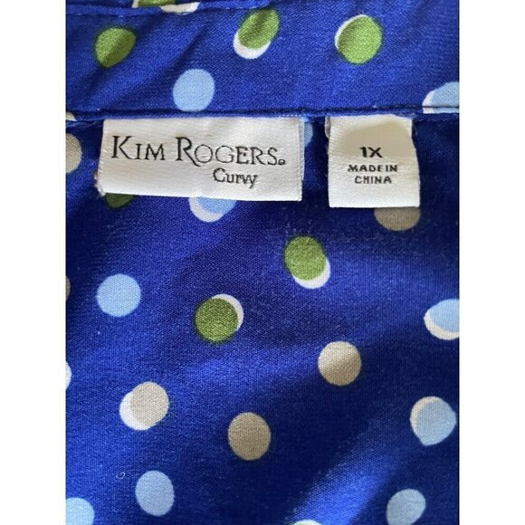 Kim Rogers Curvy Womens 1X Button Down Shirt Blue Polka Dot Print - Picture 7 of 12